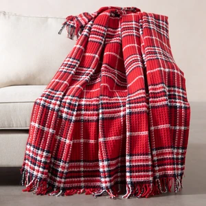 Mudo Home OXFORD KARELİ DİZ ÜSTÜ BATTANİYE KIRMIZI 130X170