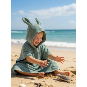 Gürpamuk Home Baby Outlet Ihracat Pamuklu Kapşonlu Kız-Erkek Çocuk Deniz, Plaj, Havuz, Banyo Havlu Panço Kulaklı