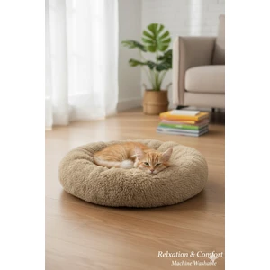 Flypet Lüks Peluş Donut Kedi Yatağı - Köpek Yatağı Minder 50x50x15 KAHVERENGİ