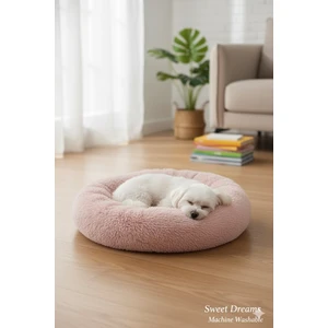 Flypet Lüks Peluş Donut Kedi Yatağı - Köpek Yatağı Minder 50x50x15 TOZ PEMBE