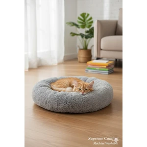 Flypet Lüks Peluş Donut Kedi Yatağı - Köpek Yatağı Minder 50x50x15 gri