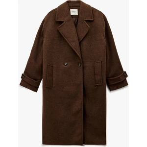 Uzun Kaşe Kaban Kruvaze Uzun Kollu Düğmeli Cepli