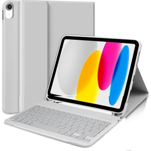 M.TK Moveteck Apple iPad 11. Nesil A16 2025 / 10. Nesil Uyumlu Tablet Klavyeli Kılıf Kablosuz Bluetooth Özellikli Manyetik Standlı Q Kalem Bölmeli Klavyeli Tablet Kılıfı