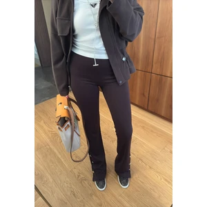 Paçadan Düğmeli Tayt- Kahverengi