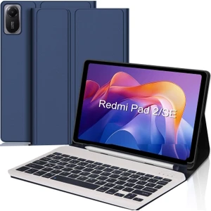 M.TK Moveteck Xiaomi Redmi Pad 2 Uyumlu Tablet Klavyeli Kılıf Kablosuz Bluetooth Akıllı Kalem Bölmeli Tükçe Q Klavyeli Tablet Kılıfı
