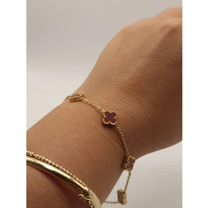 Tılsım Accesories Çelik Küçük Yonca Bileklik Bordo