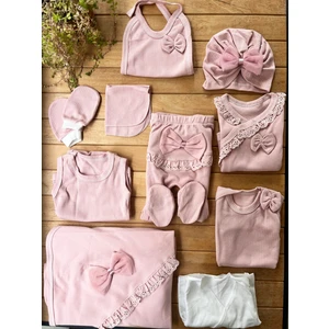 %100 Pamuk Kız Bebek Raporlu Fistolu 10’lu Yenidoğan Hastane Çıkışı Zıbın Seti Kutulu-Gül Kurusu