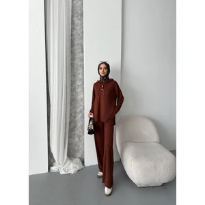 Kadın Oysho Kumaş Tesettür Alt Üst Takım - Kahverengi