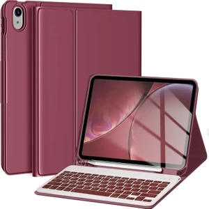 M.TK Moveteck Apple iPad 11. Nesil A16 2025 / 10. Nesil Uyumlu Tablet Klavyeli Kılıf Kablosuz Bluetooth Özellikli Manyetik Standlı Q Kalem Bölmeli Klavyeli Tablet Kılıfı