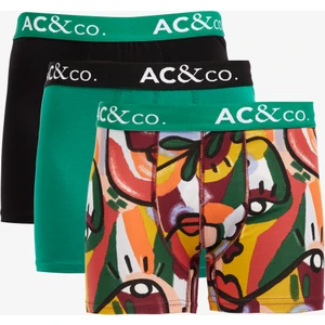 AC&Co / Altınyıldız Classics Erkek Siyah-Yeşil Desenli Pamuklu Esnek 3'lü Boxer Paketi