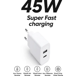 Samsung Galaxy S21 Ultra 5g Uyumlu 45W Ultra Hızlı Çoklu Şarj Cihazı Adaptör Qualcomm 3.0 + Pd   