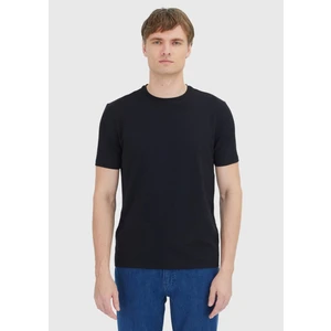 Siyah Düz Bisiklet Yaka Pamuk Karışımlı T-Shirt