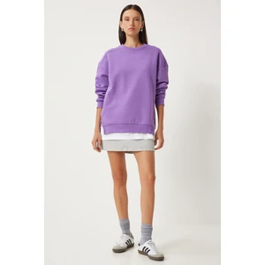 Happiness İstanbul Fermuar Detaylı Şardonlu Sweatshirt LUB0003 Mor