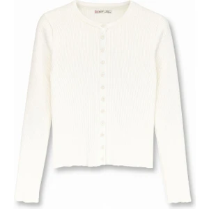 6931 Kadın Düğmeli Fitilli Triko Hırka Naturel