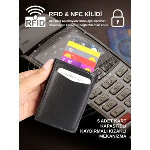 LELTH Kişiselleştirilebilir (İsme Özel) Mekanizmalı Siyah Kartlık Cüzdan