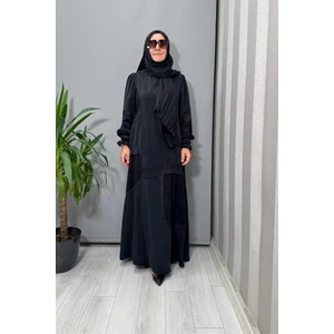 Şal Detaylı Cupro Ipek Elbise Siyah 38818