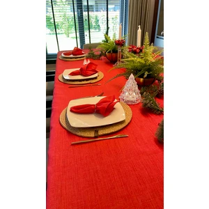 Decamor Home Keten Dokulu Simli Kırmızı  Masa Örtüsü