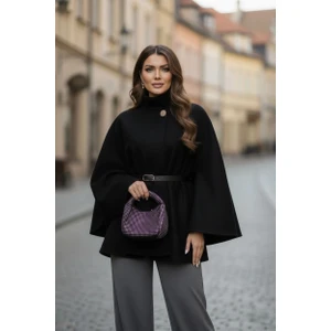 Gold Detaylı Kaşe Pelerin Panço 6100