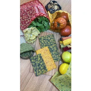 Papatya Desenli Tekrar Kullanılabilen Doğal Balmumlu (Balmumu) Gıda Saklama Kumaş Bez 3’lü (Erzak Saklama Kabı)