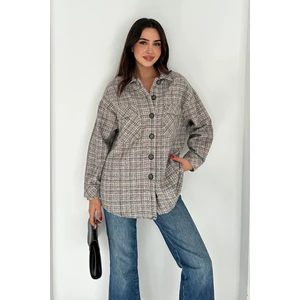 Çift Cep Ekose Gömlek Krem