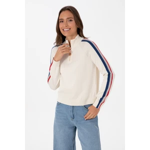 U.S. Polo Assn. Kadın Krem V Yaka Fermuarlı Kazak 50314691-VR071