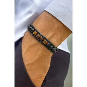 Trend Collection Kaplan Gözü ve Oniks Doğal Taş Bileklik Deri Bileklik