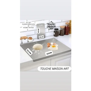 Touche Maison Art Paslanmaz Çelik Üst Kalite 2' Li Set Tezgah Koruyucu 50X60 cm ve Kesme Tahtası 15X24CM
