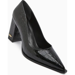 Lucy Siyah Kroko Kalın Topuklu Ayakkabı Kadın Stiletto