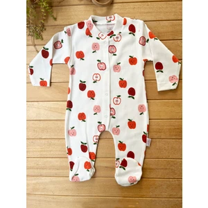 Mammaso Elma Desenli %100 Pamuk Ribana Dokulu Çıtçıtlı Uzun Kollu Fitilli Bebek  Tulum