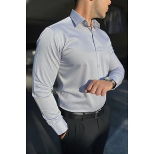 Torivalli Collection Klasik Fit Geniş Kesim Tek Cepli Kolay Ütülenebilen Mevsimlik Uzun Kollu Düz Renk Erkek Gömlek