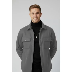 Erkek Antrasit Dar Kesim Cepleri Kapaklı Çıtçıtlı Ince Kaşe Ceket Mont 2500559