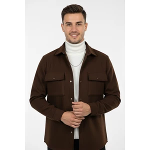 Erkek Koyu Kahve Dar Kesim Cepleri Kapaklı Çıtçıtlı Ince Kaşe Ceket Mont 2500559