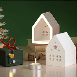 Yılbaşı Ev Dekoratif Mumluk 2li Set I Ham (Boyanmamış) I Döküm Seramik Tozu