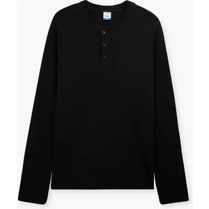 Uzun Kollu Önü Düğmeli Siyah Sweatshırt