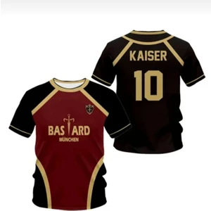 Siyah Bordo Anime Blue Lock 10 Kaiser Forma Unisex T-Shirt Minga London