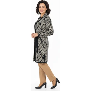 Kadın Kışlık Motifli Düğmeli Cepli Rahat Kesim Likralı Yünlü Dokuma Anne Hırka