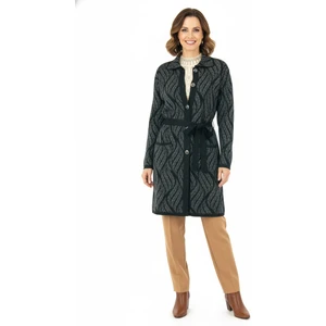 Kadın Kışlık Motifli Düğmeli Cepli Rahat Kesim Likralı Yünlü Dokuma Anne Hırka