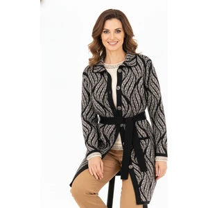 Kadın Kışlık Motifli Düğmeli Cepli Rahat Kesim Likralı Yünlü Dokuma Anne Hırka