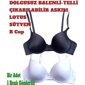 Dolgusuz Balenli Telli Lotus Sütyen Çıkartılabilir Askılı B Kap Beyaz Siyah