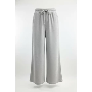 4757 Kadın Lastikli Bol Paça Örme Dökümlü Selanik Pantalon Gri