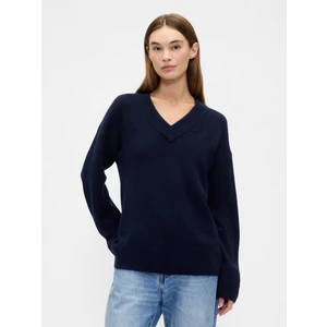 Kadın Lacivert Oversized V Yaka Kazak