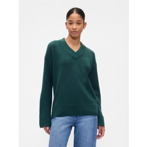 Kadın Yeşil Oversized V Yaka Kazak