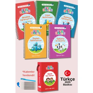 Türkçe Sihirli Yazı Defter Seti - 5 Defter 2 Kalem 20 Kartuş Taşıma Çantası