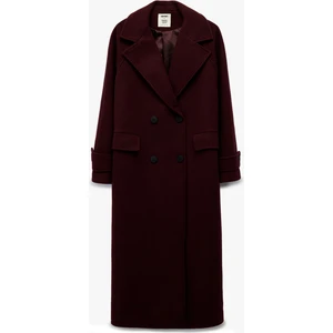 x Melis Ağazat - Kaşe Kaban Kruvaze Uzun Kollu Cepli Düğmeli