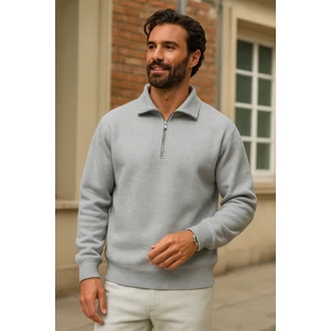 Erkek Kışlık Gri Oversize Fermuarlı Sweatshirt