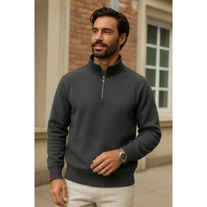 Erkek Kışlık Antrasit Oversize Fermuarlı Sweatshirt