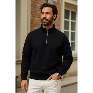 Erkek Kışlık Siyah Oversize Fermuarlı Sweatshirt