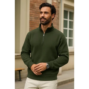 Erkek Kışlık Haki Oversize Fermuarlı Sweatshirt