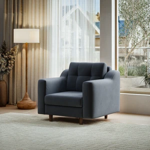 Robin Modüler Tekli Koltuk - Kadife - Gri