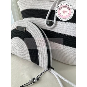 Double Knot Design Bailey 2li Takım Plaj Çantası , El Çantası Clutch, Totebag, Kadın Çanta, Yazlık, Hediyelik, hasır Jüt Tress